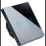 Sternhoff Elegáns Edzett üveglapos Érintéssel működő LED háttér világítású, csillár villanykapcsoló, kétpólusú, fekete