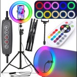 Sternhoff TikTok Állítható okostelefon állvány + selfie gyűrűs LED 100 W RGB lámpa távirányítóval, 210 cm