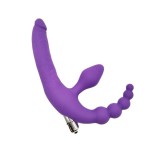 Strap-on 3 fejű G-pont vibrátor - lila