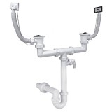 Styron 639-1 kétmedencés csőszifon 40 mm-es elfolyással, 2 darab leeresztőszeleppel, 2 darab szögletes túlfolyóval, mosogatógép csatlakozóval