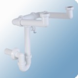 Styron kétmedencés mosogató csőszifon mosogatógép csatlakozóval, helytakarékos, Ø40 mm-es elfolyással