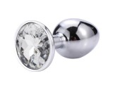 Sunfo - fém anál plug fehér kővel (ezüst)