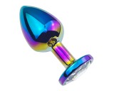 Sunfo - fém anál plug fehér kővel (szivárvány)