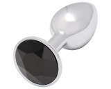 Sunfo - fém anál plug fekete kővel (ezüst)