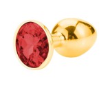 Sunfo - fém anál plug piros kővel (arany)