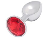 Sunfo - fém anál plug piros kővel (ezüst)