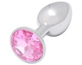 Sunfo - fém anál plug rózsaszín kővel (ezüst)
