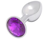 Sunfo - fém anál plug sötét lila kővel (ezüst)