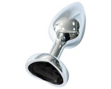 Sunfo - fém anál plug szív alakú fekete kővel (ezüst)