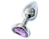 Sunfo - fém anál plug szív alakú lila kővel (ezüst)