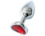 Sunfo - fém anál plug szív alakú piros kővel (ezüst)