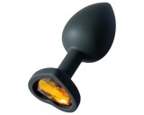 Sunfo - szilikon anál plug szív alakú arany kővel (fekete)