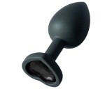 Sunfo - szilikon anál plug szív alakú fekete kővel (fekete)
