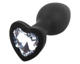 Sunfo - szilikon anál plug szív alakú kővel (fekete-fehér)