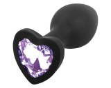 Sunfo - szilikon anál plug szív alakú kővel (fekete-lila)