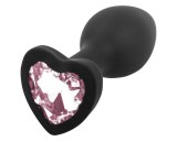 Sunfo - szilikon anál plug szív alakú kővel (fekete-pink)