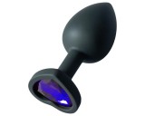Sunfo - szilikon anál plug szív alakú lila kővel (fekete)