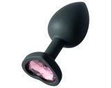 Sunfo - szilikon anál plug szív alakú rózsaszín kővel (fekete)