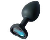 Sunfo - szilikon anál plug szív alakú sötét kék kővel (fekete)