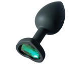 Sunfo - szilikon anál plug szív alakú sötét zöld kővel (fekete)