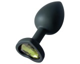 Sunfo - szilikon anál plug szív alakú zöld kővel (fekete)