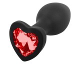 Sunfo - szilikon anál plug szíves piros kővel (fekete)