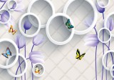 Sverus Fotótapéta 3d Violet Flowers, Butterflies, and White Cicles, 368 x 254 cm