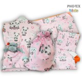 Sweet Panda, rózsa, 4 részes ovis kezdőcsomag (579/R) (2 részes mintás, ovis zsák, tornazsák, óvodai derékalj) + ajándék ovis törölköző