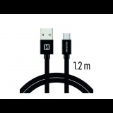 Swissten 71522201 USB-A apa - MicroUSB-B apa 2.0 Adat és töltő kábel - Fekete (1.2m) (71522201)