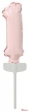 Számok Rózsaszín Pastel 1-es szám fólia lufi tortára 13 cm
