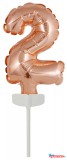 Számok Színes Rose Gold 2-es szám fólia lufi tortára 13 cm