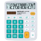Számológép asztali 14 számjegy nagy, döntött kijelzõ kék gombok fehér száml, ap Antilop A-2114C