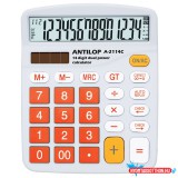 Számológép asztali 14 számjegy nagy, döntött kijelző narancs gombok fehér száml, ap Antilop A-2114C