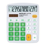Számológép asztali 14 számjegy nagy, döntött kijelzõ zöld gombok fehér száml, ap Antilop A-2114C