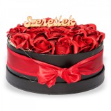 Szappanrózsa box, fekete rózsadoboz - vörös- M