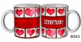 Szerelmes bögre, fehér alapon szívek, szeretlek