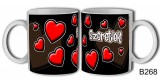 Szerelmes bögre, szeretlek, piros szívek fekete alapon