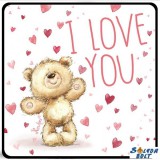 Szerelmes hűtőmágnes, maci sok szívvel, I love you