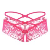 Szexi nyitott, pántos csipketanga - sötét rózsaszín