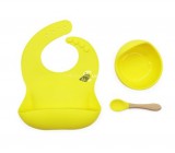 Szilikon étkészlet babáknak, állítható előke és vákuumtalpas tányér kanálkával