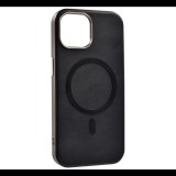 Szilikon telefonvédő (ECO bőr hatású hátlap, karcolásmentesítő belső, fém kameravédő, MagSafe, prémium) FEKETE Apple iPhone 14 Pro "Gigapack csomagolás" (GP-170091) (GP-170091)