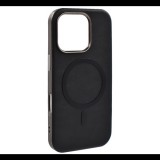 Szilikon telefonvédő (ECO bőr hatású hátlap, karcolásmentesítő belső, fém kameravédő, MagSafe, prémium) FEKETE Apple iPhone 16 Pro Max "Gigapack csomagolás" (GP-170089) (GP-170089)