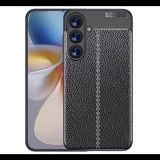 Szilikon telefonvédő (ütésállóság, bőr hatású, varrás minta) FEKETE Samsung Galaxy S25 (SM-S931) "Gigapack csomagolás" (GP-165131) (GP-165131)