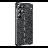 Szilikon telefonvédő (ütésállóság, bőr hatású, varrás minta) FEKETE Samsung Galaxy S25 Ultra (SM-S938) "Gigapack csomagolás" (GP-165128) (GP-165128)