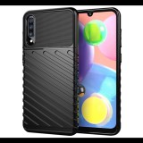 Szilikon telefonvédő (ütésállóság, csíkos, dombor minta) FEKETE Samsung Galaxy A70 (SM-A705F) "Gigapack csomagolás" (GP-102764) (GP-102764)