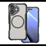 Szilikon telefonvédő (ütésállóság, légpárnás sarok, kameravédő, karbon minta, MagSafe) FEKETE Apple iPhone 16 Plus "Gigapack csomagolás" (GP-168581) (GP-168581)