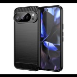 Szilikon telefonvédő (ütésállóság, légpárnás sarok, szálcsiszolt, karbon minta) FEKETE Google Pixel 10 "Gigapack csomagolás" (GP-174338) (GP-174338)