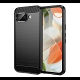 Szilikon telefonvédő (ütésállóság, légpárnás sarok, szálcsiszolt, karbon minta) FEKETE Google Pixel 9a "Gigapack csomagolás" (GP-168488) (GP-168488)