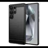 Szilikon telefonvédő (ütésállóság, légpárnás sarok, szálcsiszolt, karbon minta) FEKETE Samsung Galaxy S25 Ultra (SM-S938) "Gigapack csomagolás" (GP-165204) (GP-165204)