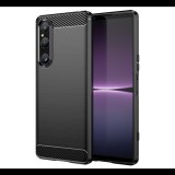 Szilikon telefonvédő (ütésállóság, légpárnás sarok, szálcsiszolt, karbon minta) FEKETE Sony Xperia 1 V (XQ-DQ72) "Gigapack csomagolás" (GP-141716) (GP-141716)